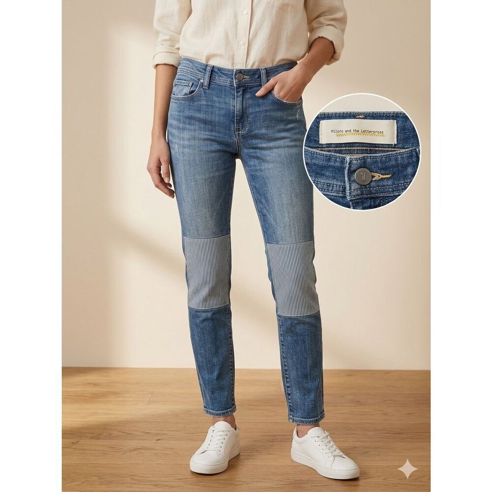 Anthropologie Pilcro The Hyphen Railroad Stripe Patch Jeans Size 6 28”